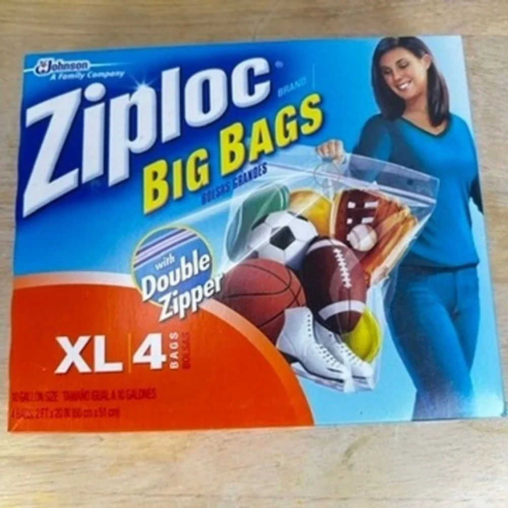 Ziploc Big Bags XL 10 Gallon Double Zipper Sturdy Handle 2 Boxes of 4 Bags NOS